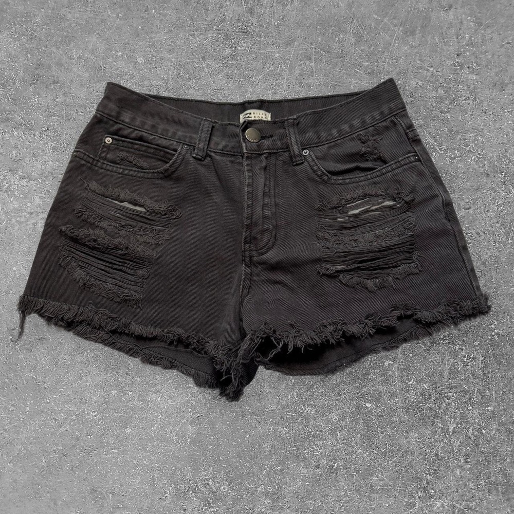 Billabong Black Distressed Denim Cutoff Shorts Womens 24 Frayed Hem High Rise